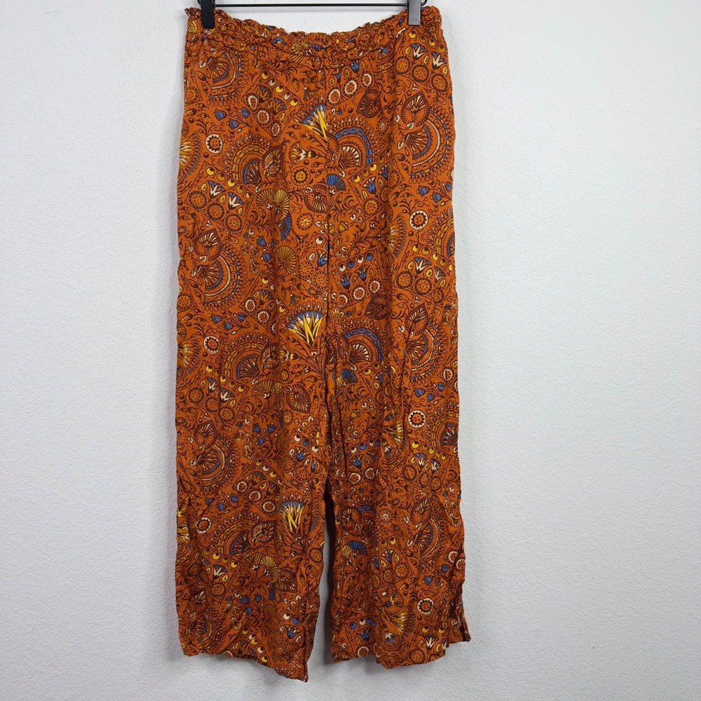 Anthropologie Pants Womens S Orange Abstract Paisley Wide Leg Boho Hippie Artsy